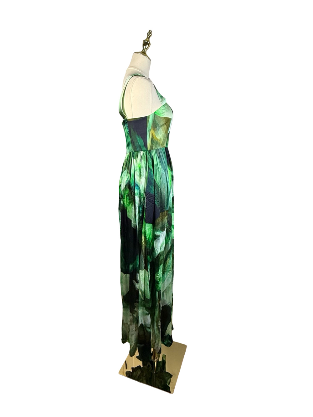 Amanda Uprichard Green Leafy Print Square Neck Maxi Dress - Picture 5 of 10